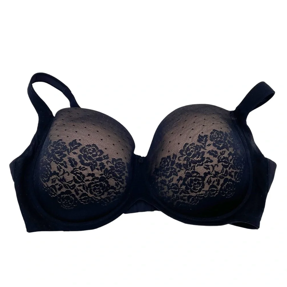 Soma Stunning Support Full Coverage Bra Size 42DDD Black Nude Lace Underwire